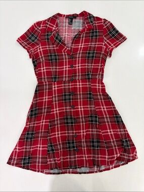 Forever 21 Red Plaid Button-Front Shirt Dress